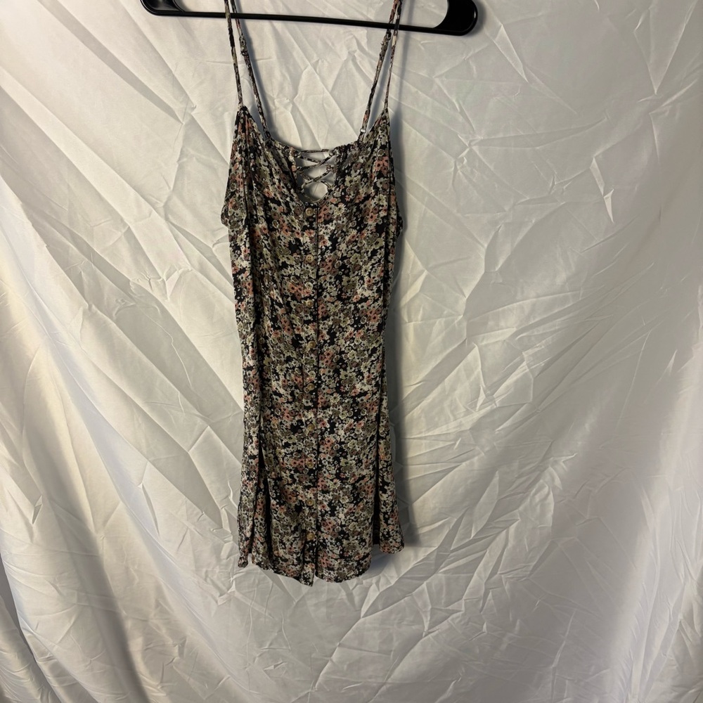 American Eagle Earthy Floral Lace-Up Mini Slip Dress Spaghetti Strap Sz XL